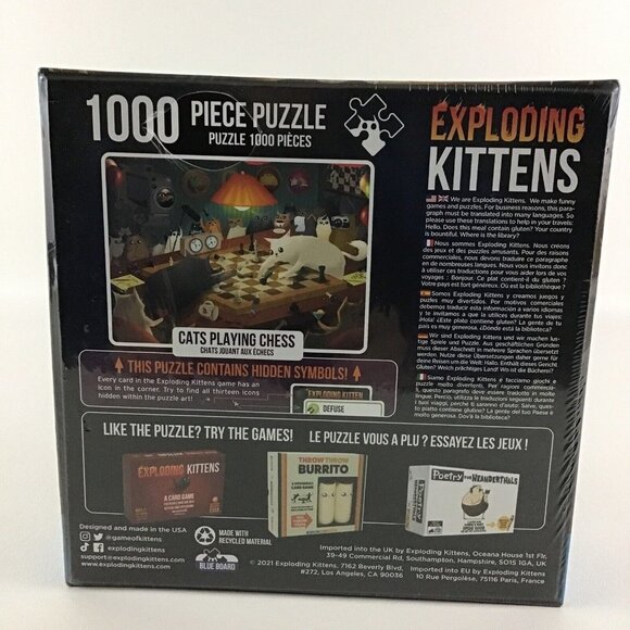Exploding Kittens Jigsaw Puzzle 1000 Piece Cats Playing Chess Blueboard SEALED - Picture 4 of 6